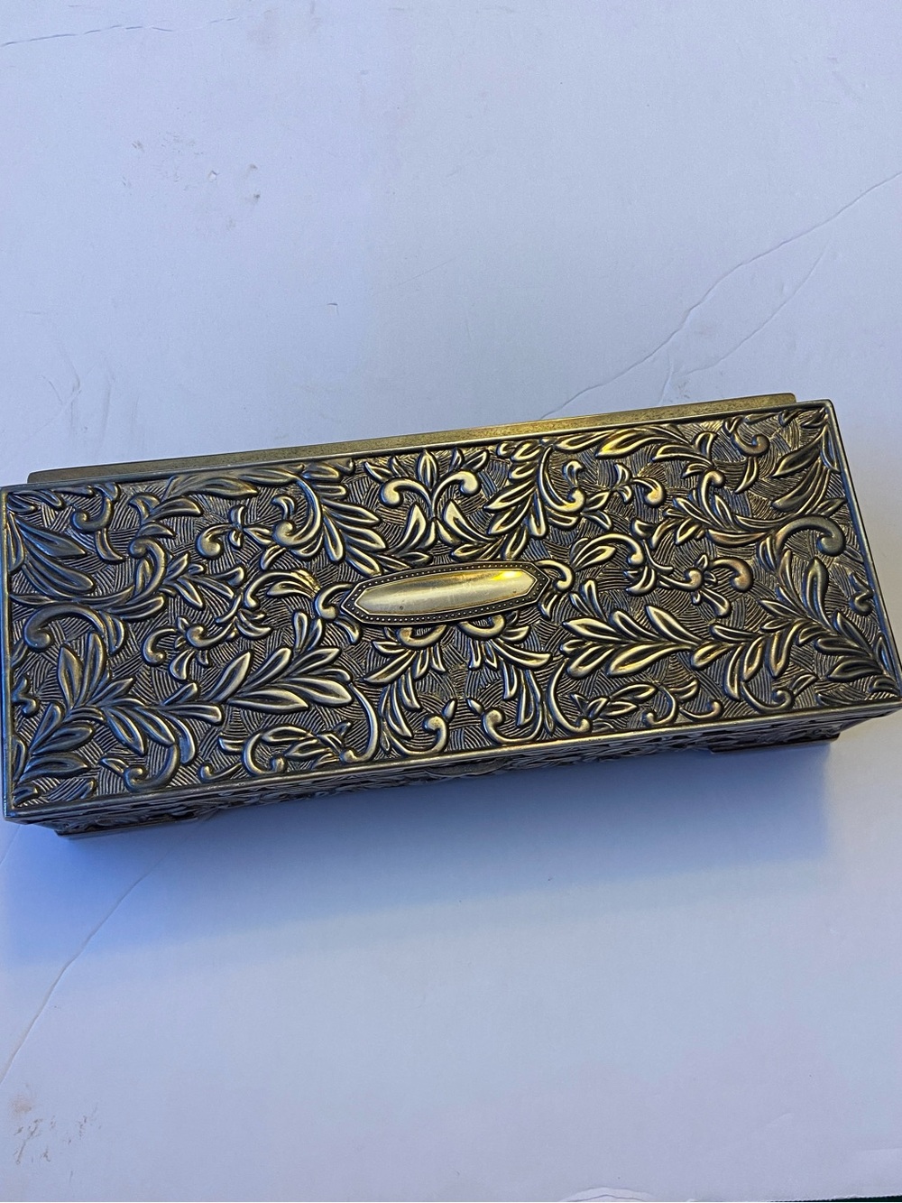 Godinger Silver Plated Jewelry Box VTG Ornate Foliage Design Mirror